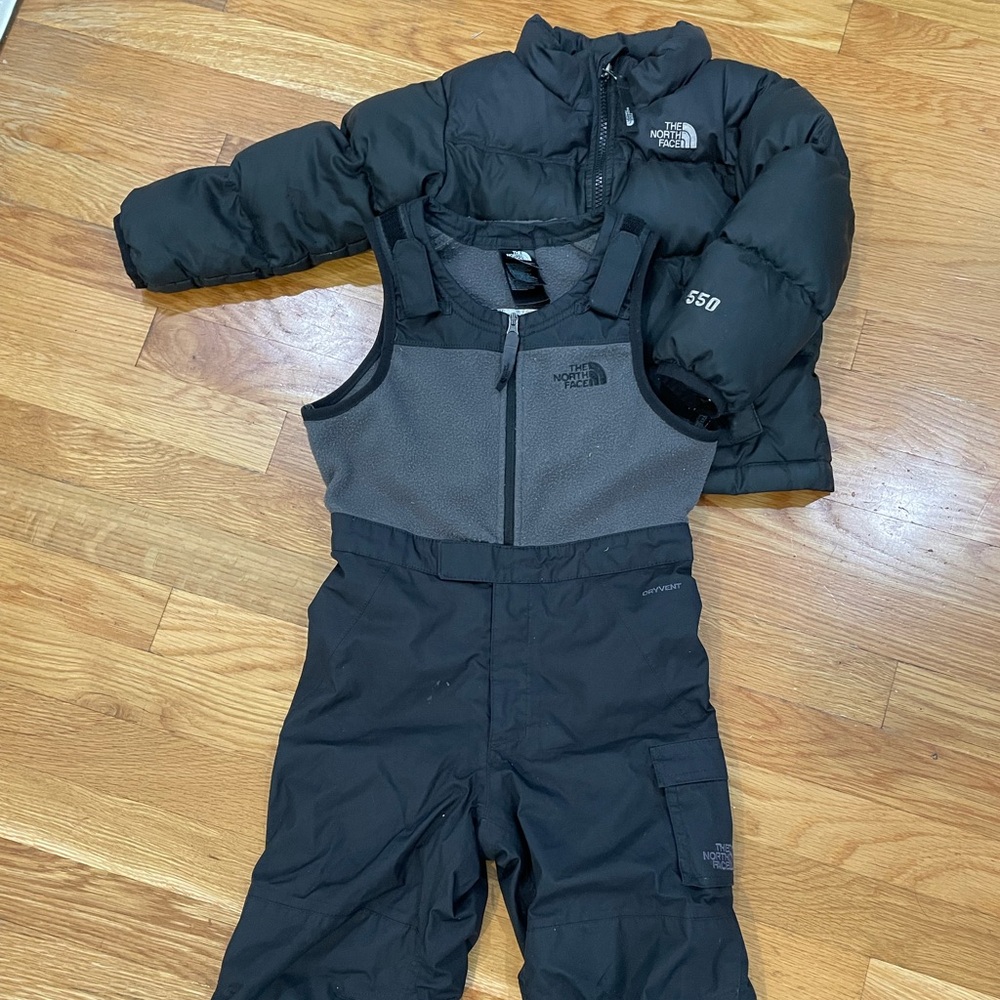 The North Face down jacket and snow pants size 3t